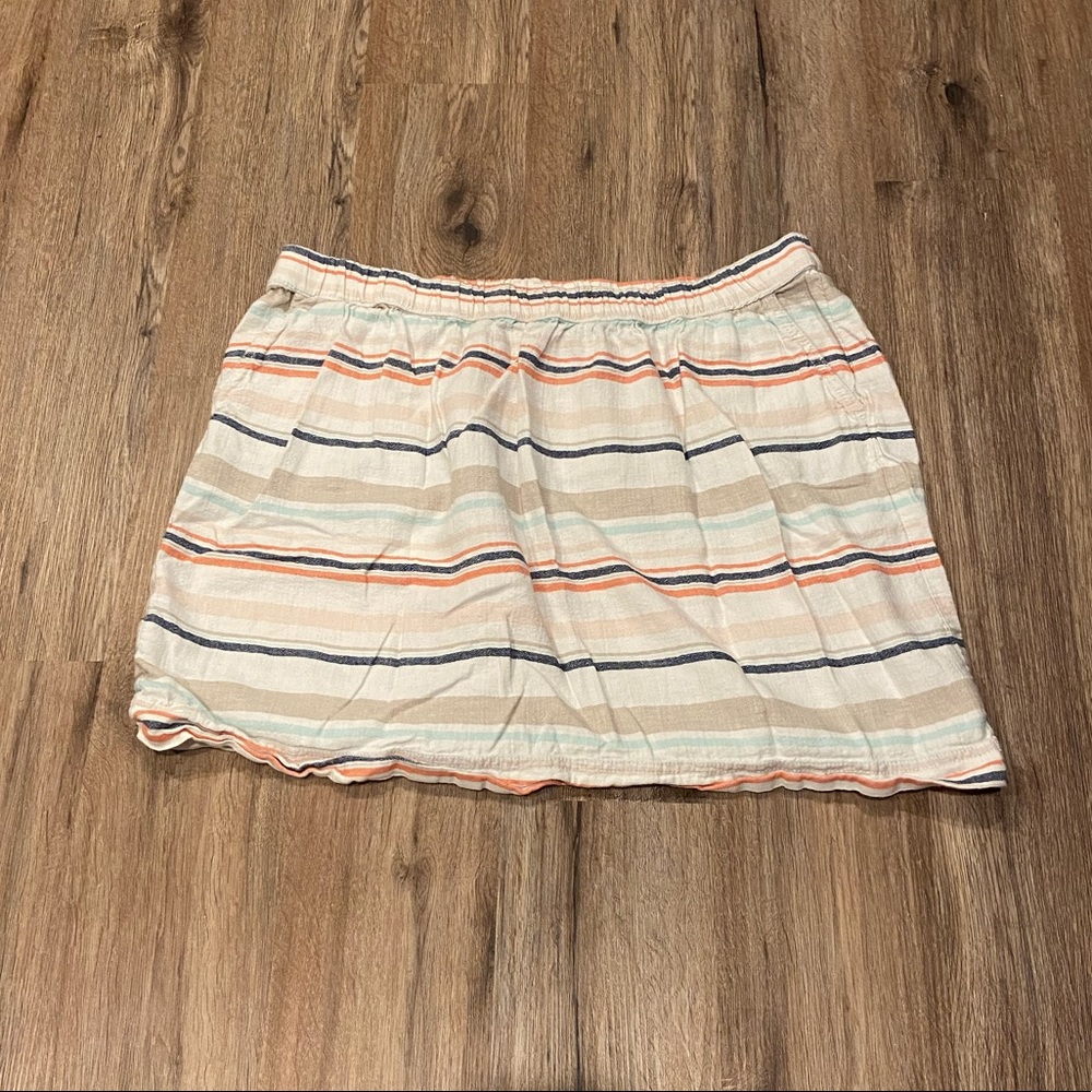 Women's Striped Elastic Waist Mini Skirt - Cream with Pastel Stripes